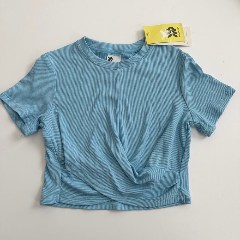 All In Motion Girls' Front-Twist Crop Ribbed Tee Short Sleeve Blue